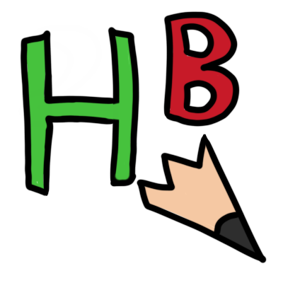 a pencil tip, with a green letter 'H' and red letter 'B'